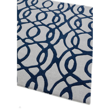 Matrix MAX36 Wire Modern Geometric Hand-Woven High-Density Soft Textured Shimmer Wool & Viscose Mix Soft Grey/Deep Navy Blue Runner-Asiatic Carpets-Rug Love - The Most Loved Rug Store